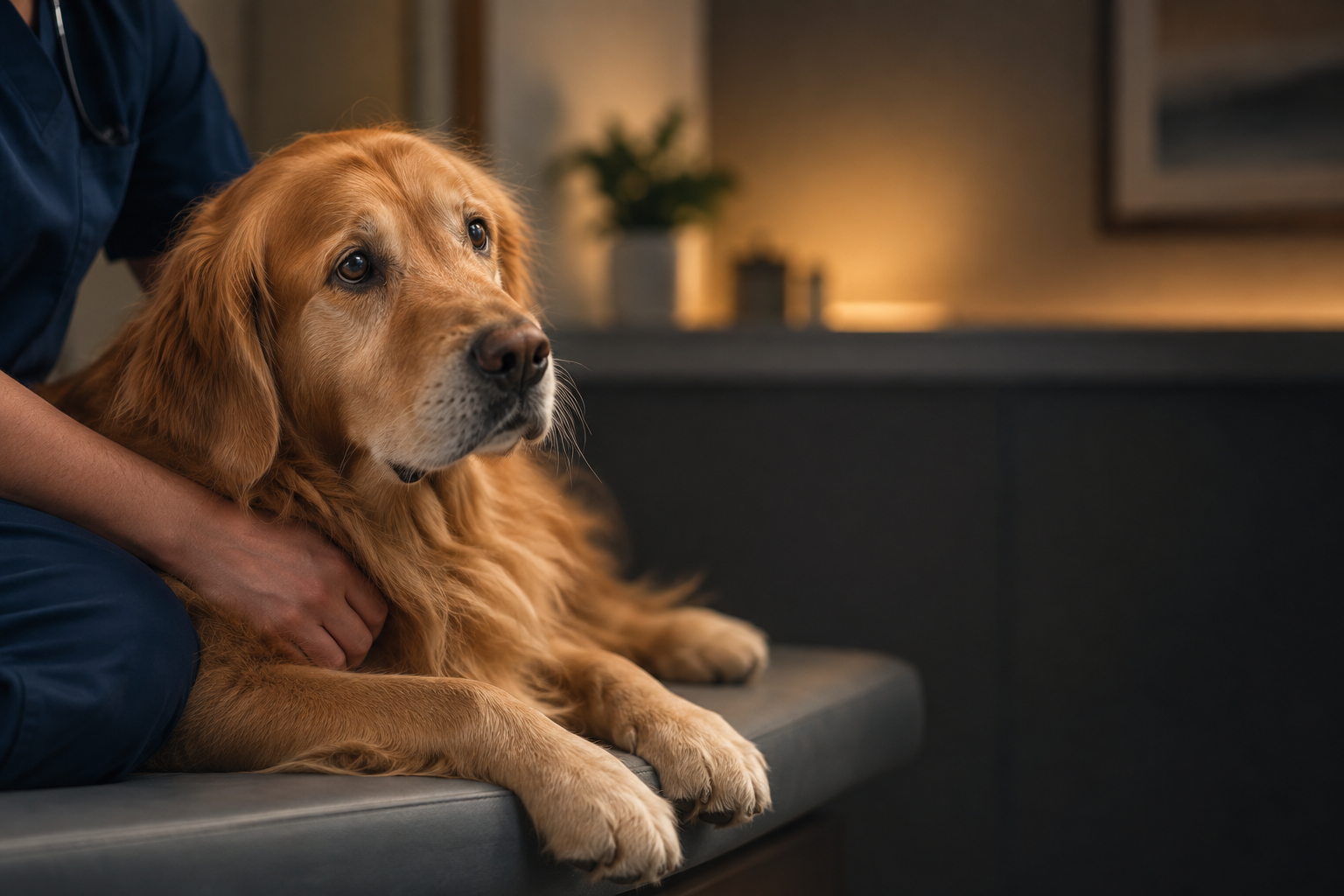 Veteriner hekim yanında köpek